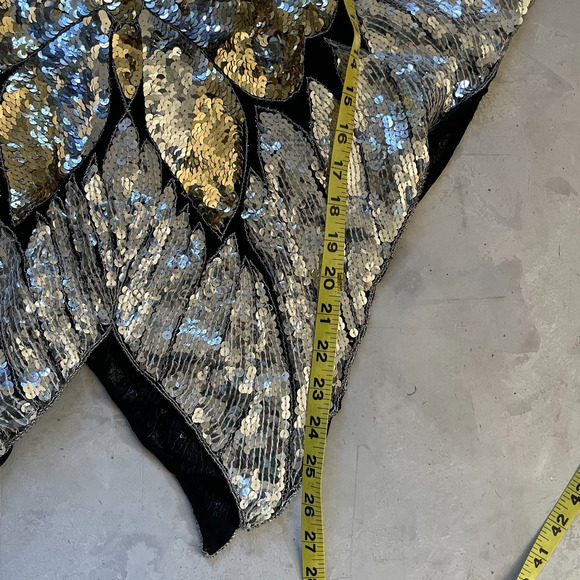 Vintage 80s Silver Gold Sequin Butterfly Silk Top Sz L NYE Glam Party Statement - Picture 9 of 9